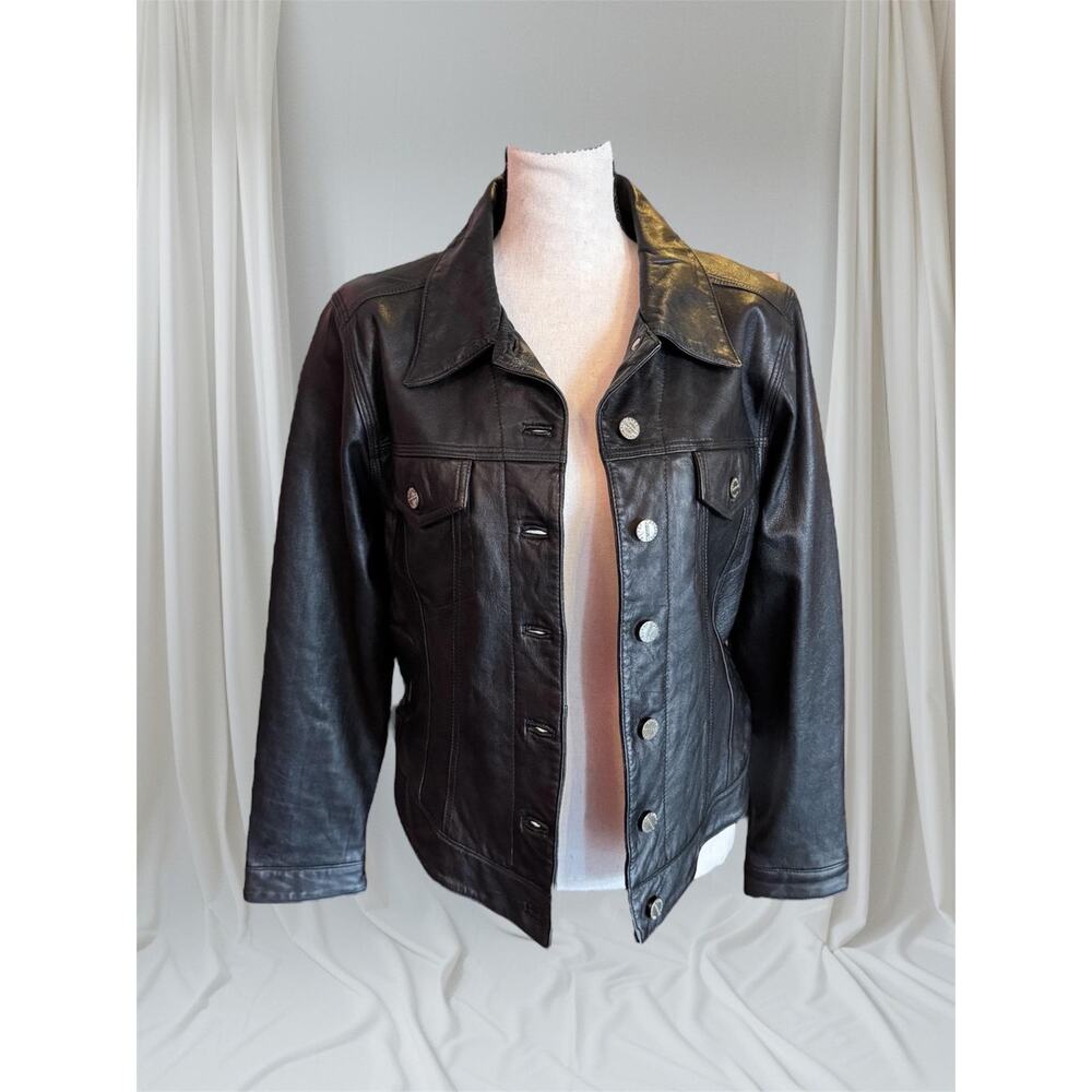 Women's Leather Trucker style Jacket, Large